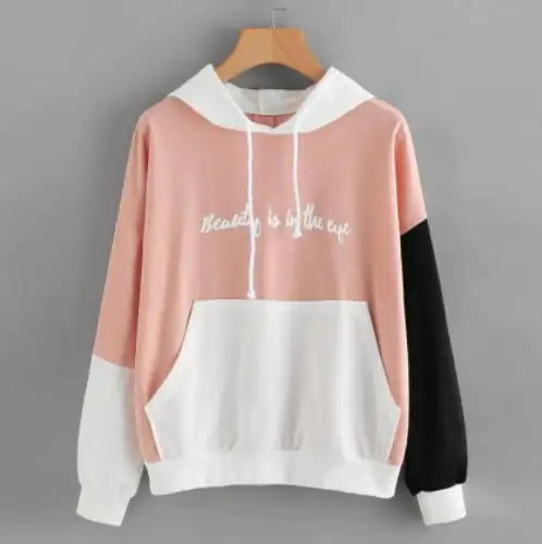 Casual Color Matching Women's Hooded Sweater