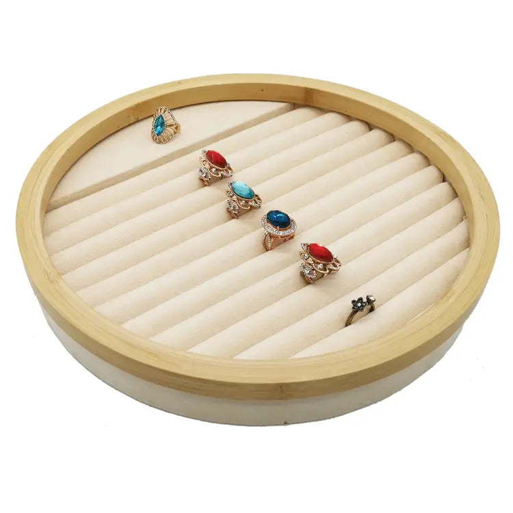 Elegant Jewelry Display Rack with Solid Wood Flannel Storage