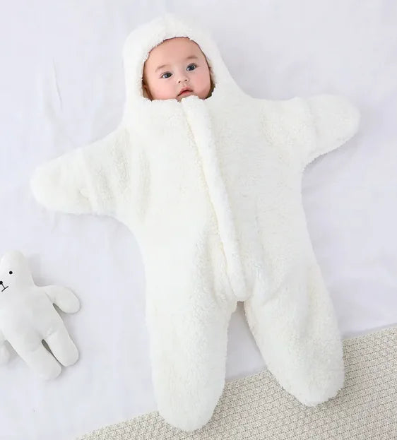 Fluffy Hooded Baby Winter Suit – Soft Full-Body Onesie (0–12 Months)