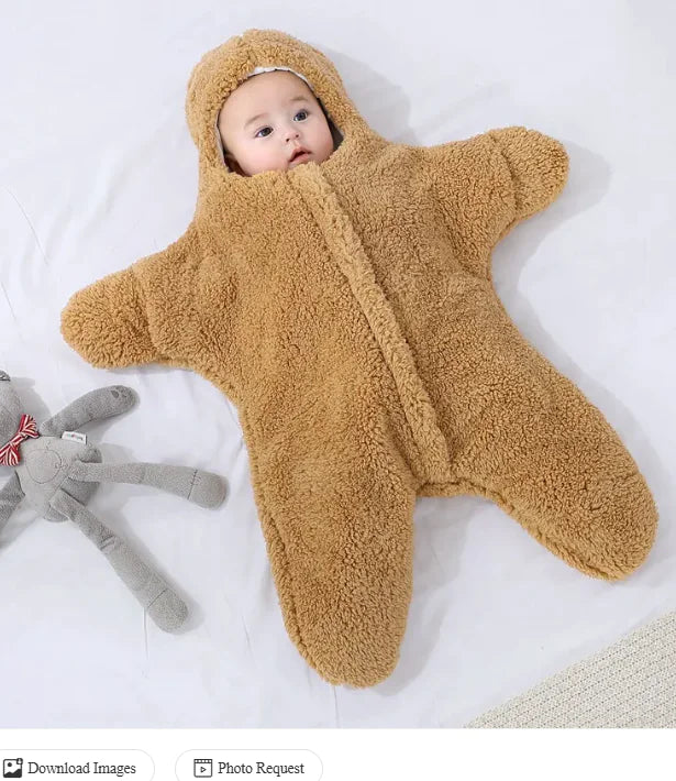Fluffy Hooded Baby Winter Suit – Soft Full-Body Onesie (0–12 Months)